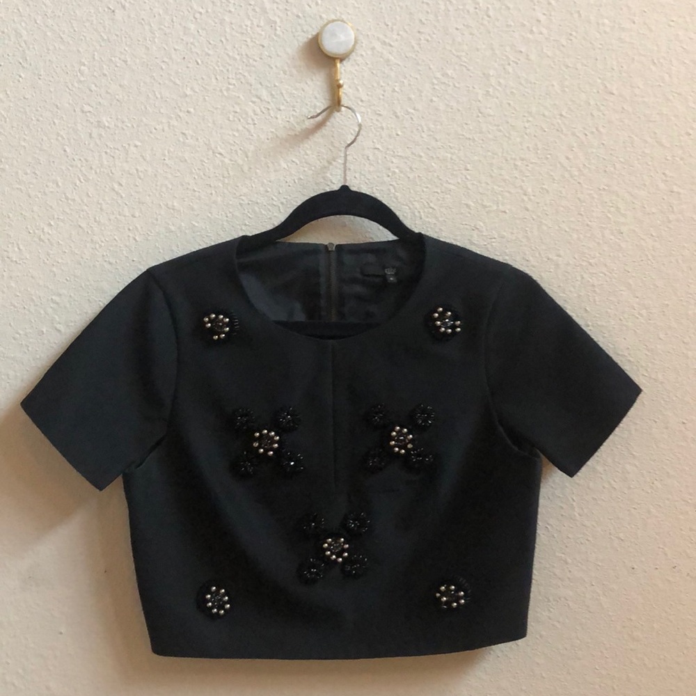 Tibi - CLUSTER BEADED CROP TOP in Black